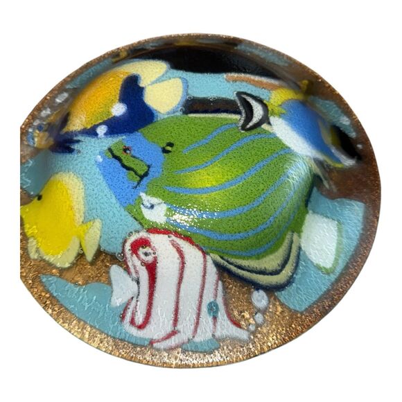 Peggy Karr Tropical Fish Under Water Fused Glass Round Platter Signed 10.5 in - Picture 3 of 7